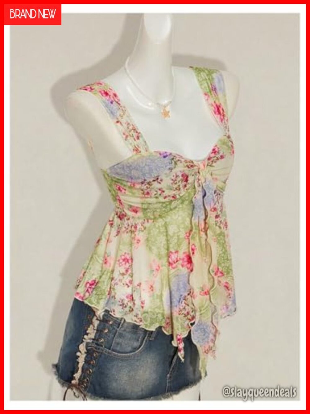 Flowy Baby Doll Tank Top Y2k Mesh Going Out Top Peplum Shirt Party Rave - Picture 2 of 6